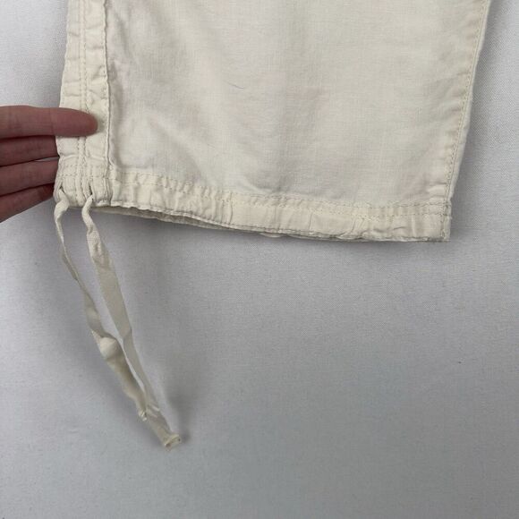Old Navy Pants Womens 16 Ivory Straight Leg Relaxed Cargo 100% Linen Breathable - Picture 4 of 16